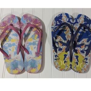 Hurley Women's Flip Flops - Pink Multi Tie Dye 2 Pair Pink Purple Water Color